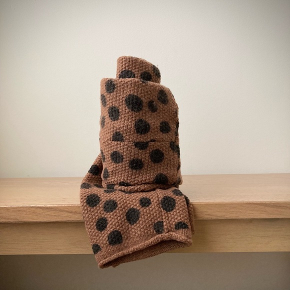 joodito merino wool sweater wrap scarf long muffler polkadot spotted brown black - Picture 8 of 12